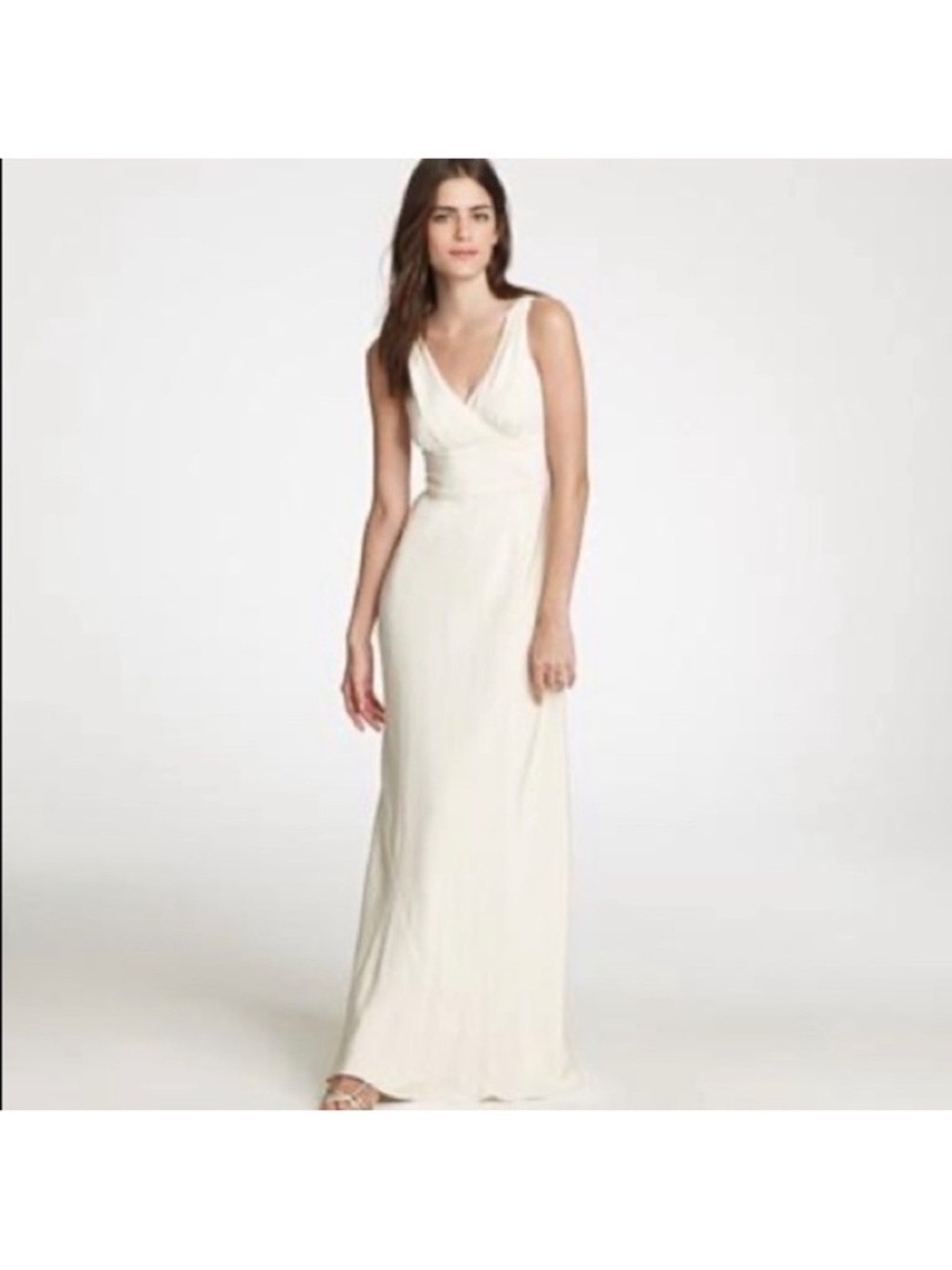 J. Crew Sophia Ivory V-Neck Sleeveless Silk Minimalist Wedding Dress 10P